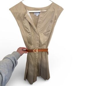 Elegant Beige Midi Dress with Brown Belt